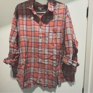 Chic Soul Peachy Distressed Flannel, 3X